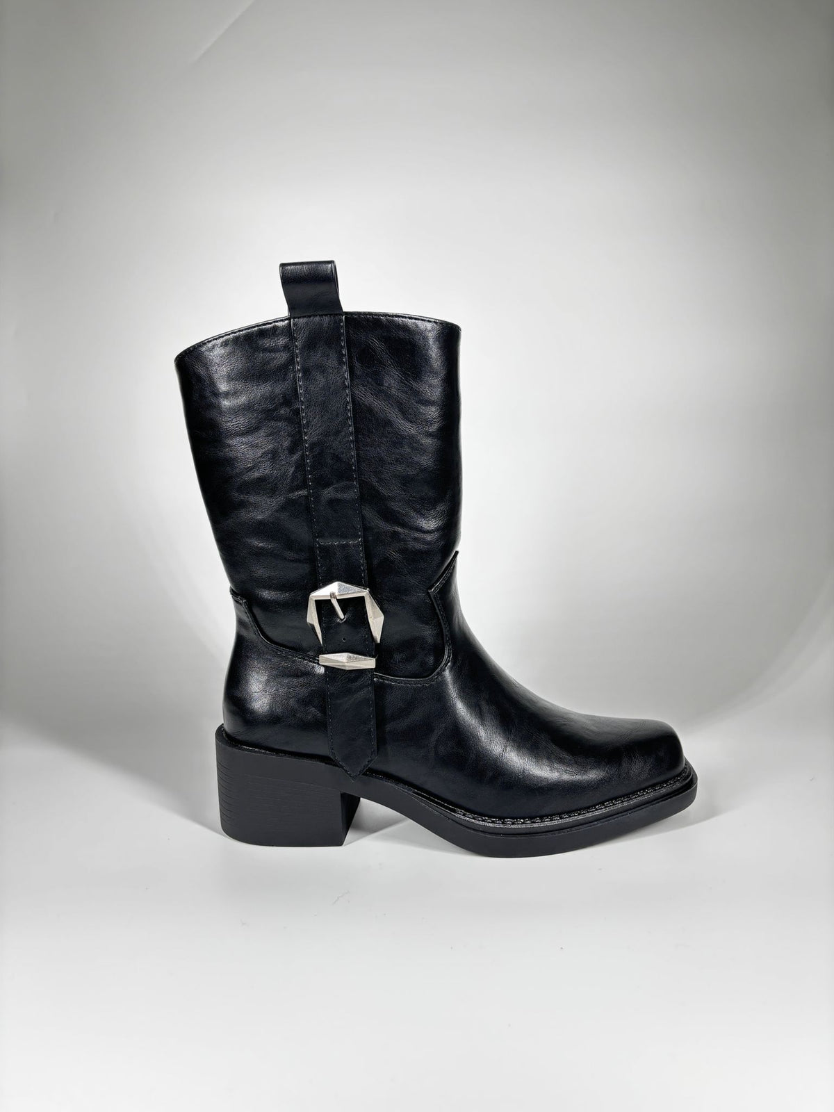 Stivali in ecopelle con Fibbia Biker - Nero