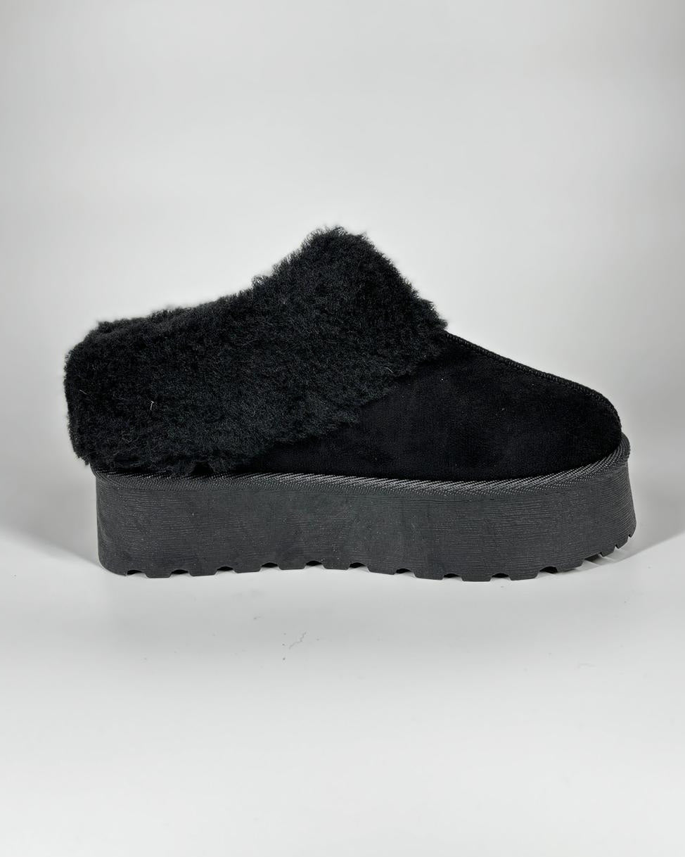 Mules Platform con imbottitura peluche - Nero