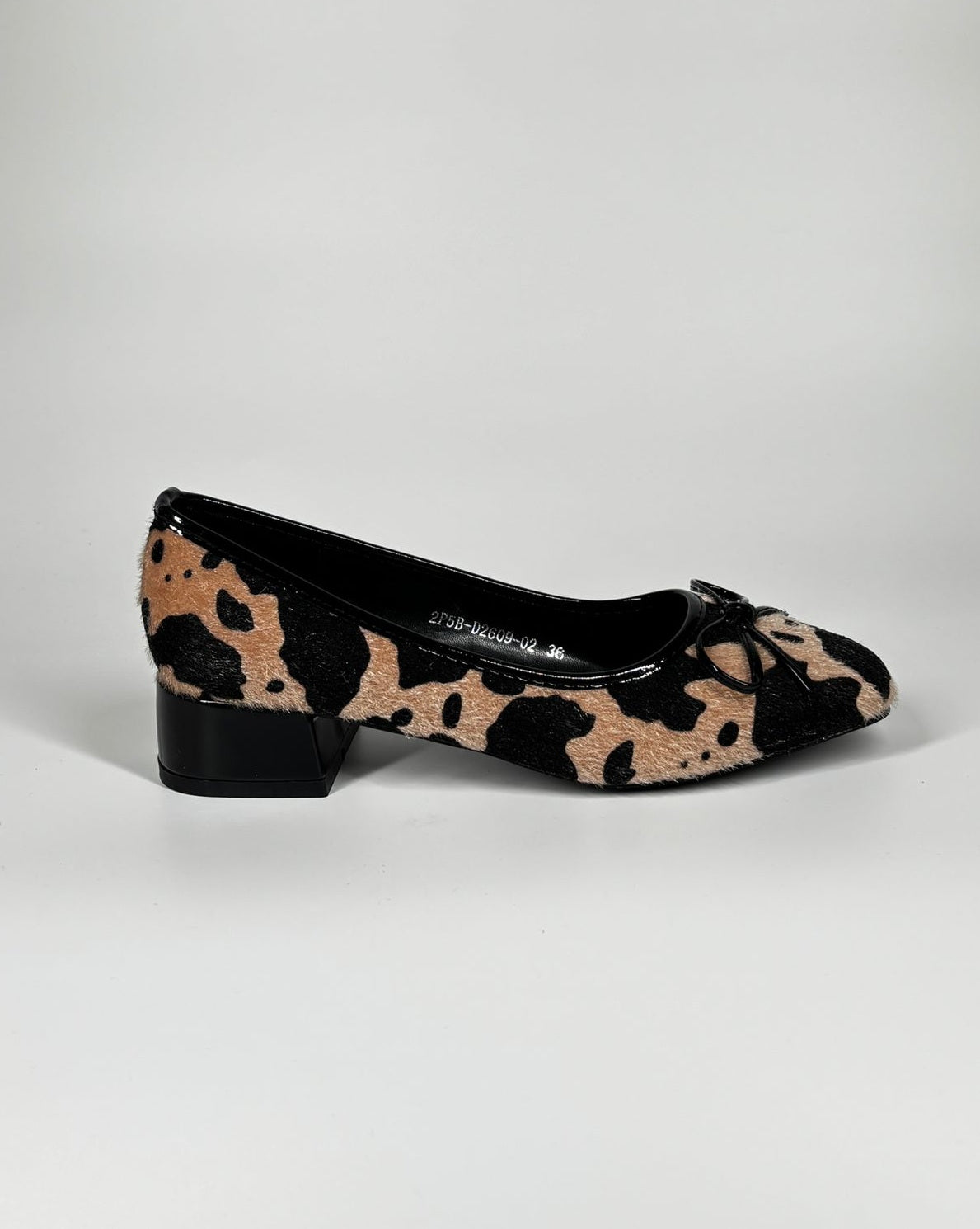 Décolleté "Muu-Chic" in Stampa Mucca con Tacco Basso - Beige