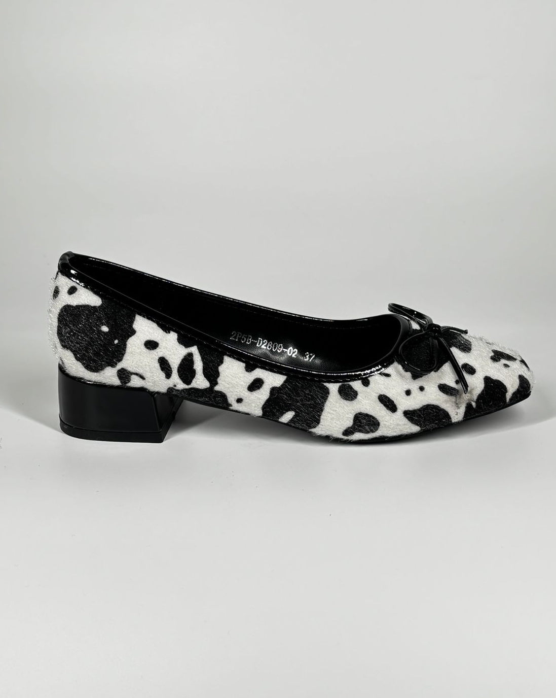 Décolleté "Muu-Chic" in Stampa Mucca con Tacco Basso - Nero