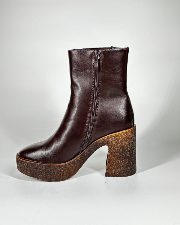 Stivaletto Platform con Tacco Effetto Granulato - Marrone