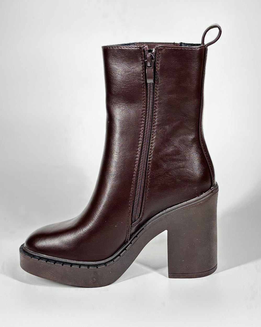 Stivaletto Chunky con Tacco Largo - Marrone Scuro