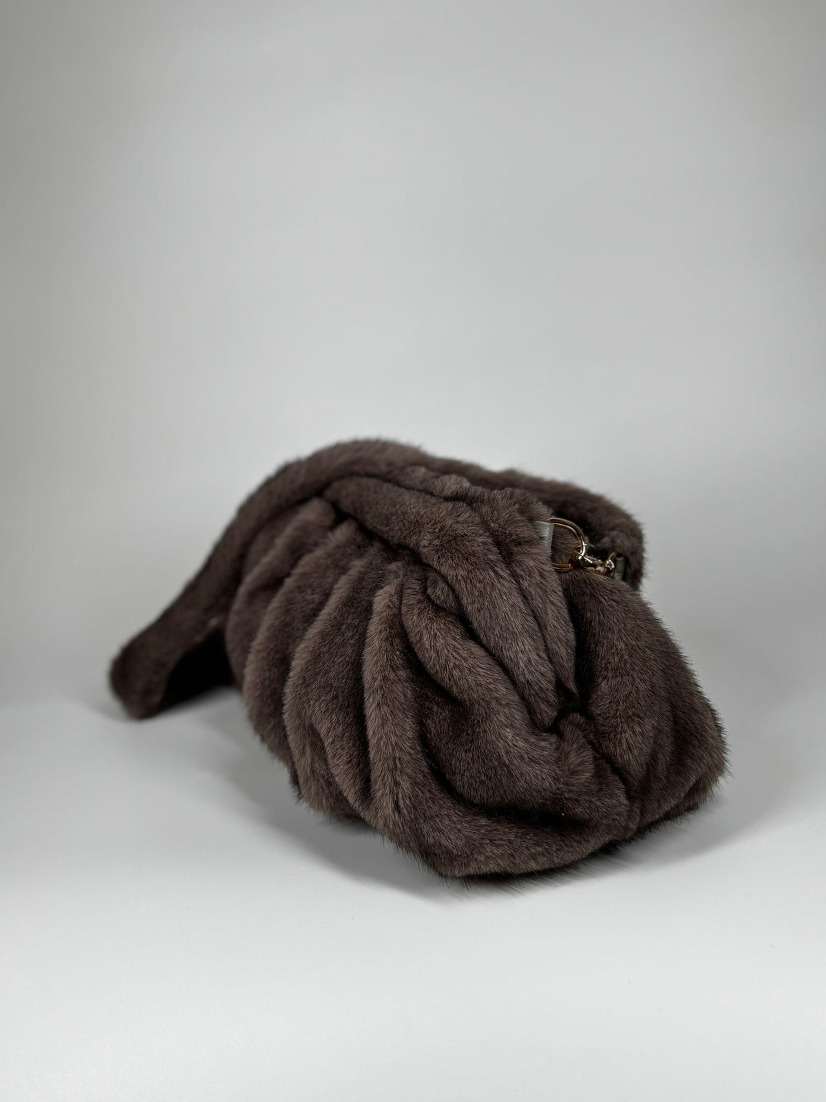 Borsa Clutch in Pelliccia Sintetica - Marrone