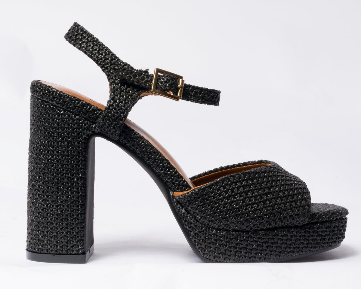 Sandalo da donna in rafia - Nero