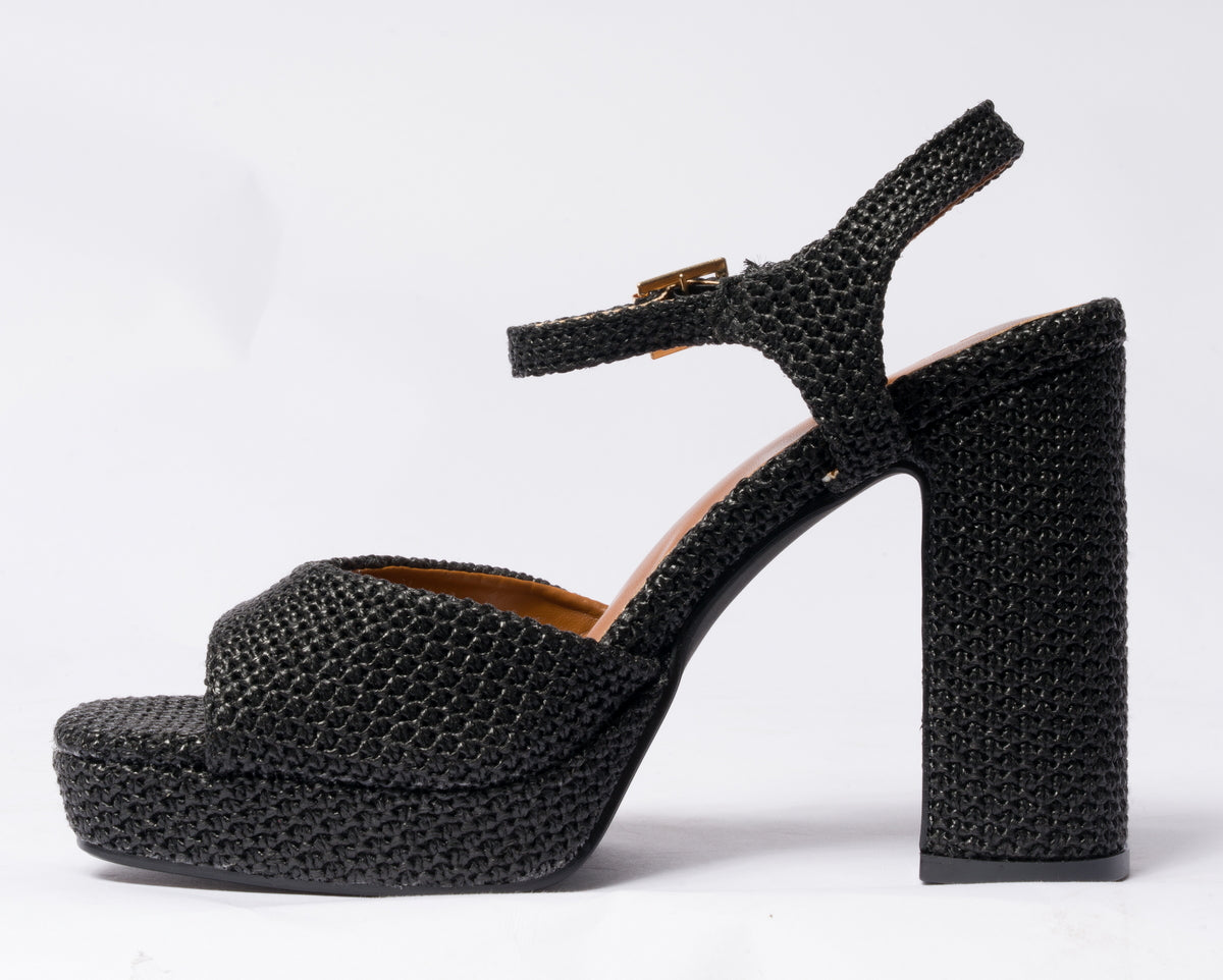 Sandalo da donna in rafia - Nero