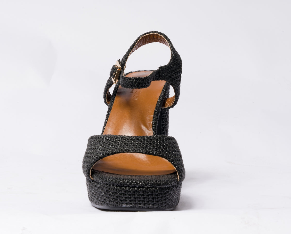 Sandalo da donna in rafia - Nero