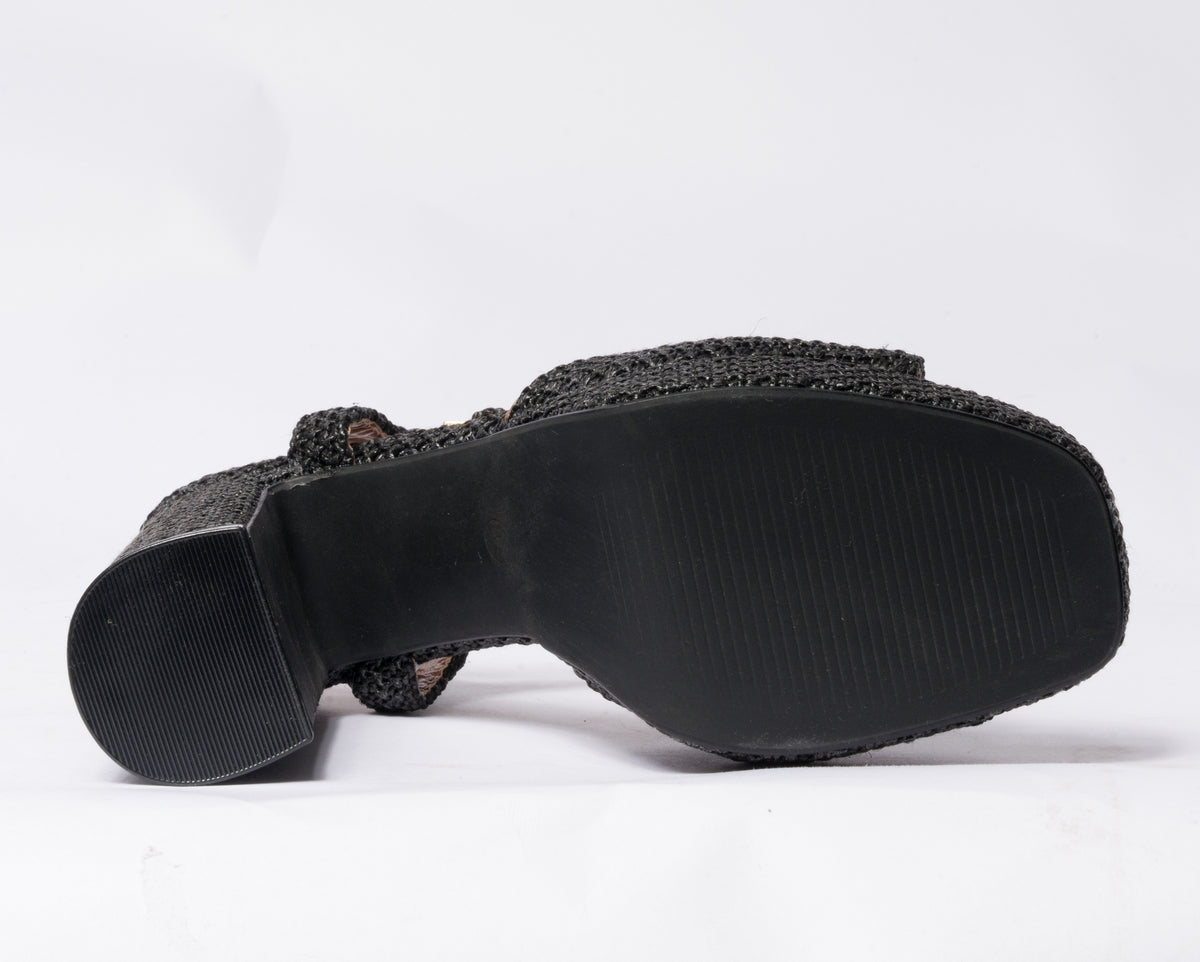 Sandalo da donna in rafia - Nero