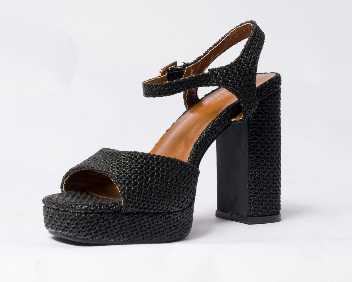 Sandalo da donna in rafia - Nero