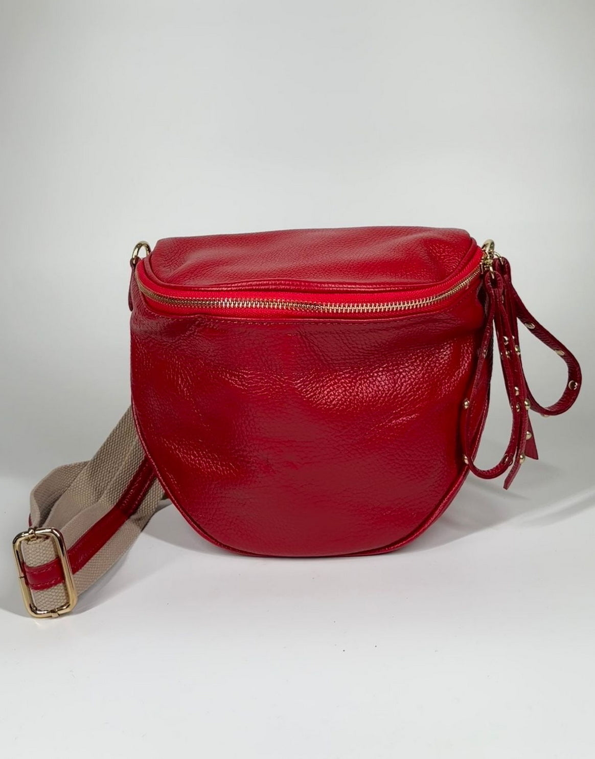 Borsa in vera pelle con borchie dorate modello marsupio - Rosso