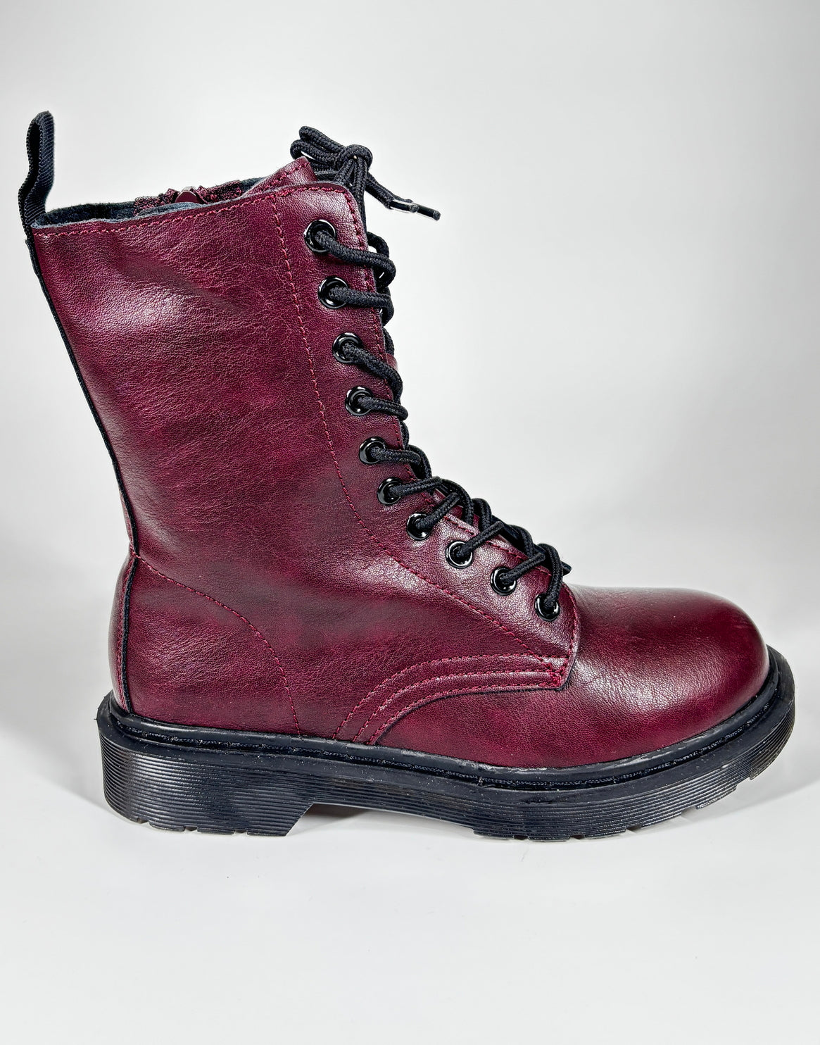 Anfibi in ecopelle con lacci Zip Laterale - Bordeaux