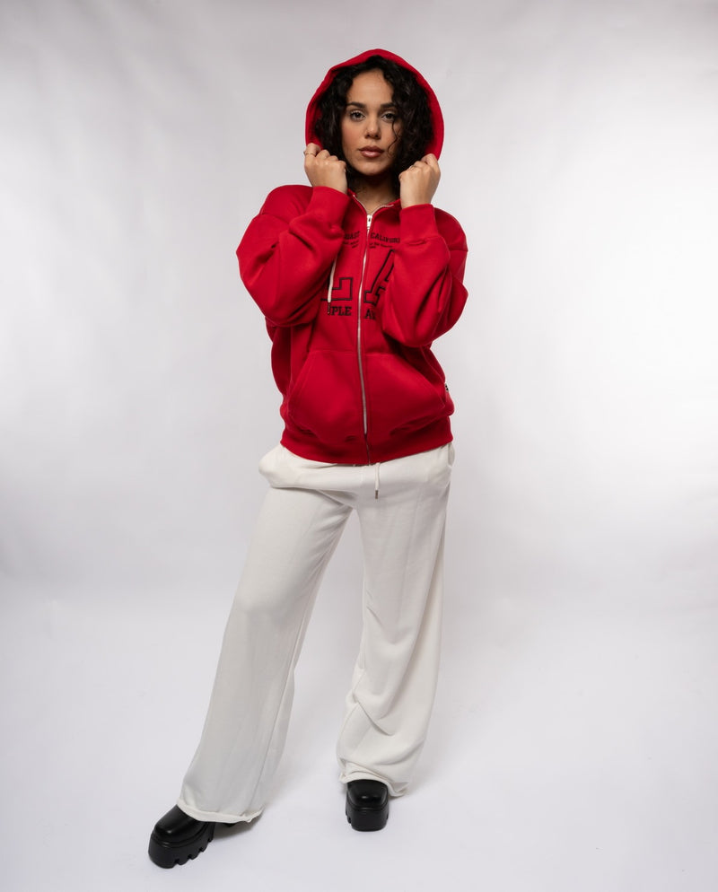 Felpa da donna Please oversize aperta con cappuccio e ricamo ROSSO