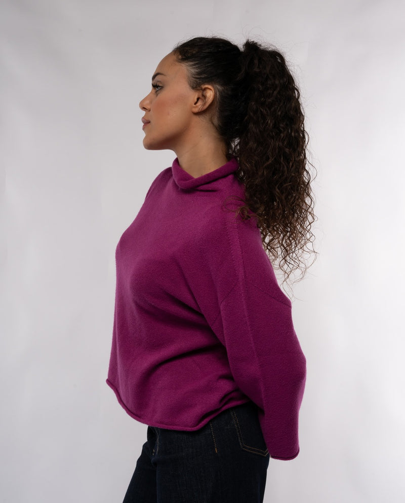 Maglione da donna Please in maglia maniche lunghe collo alto morbido  CICLAMINO