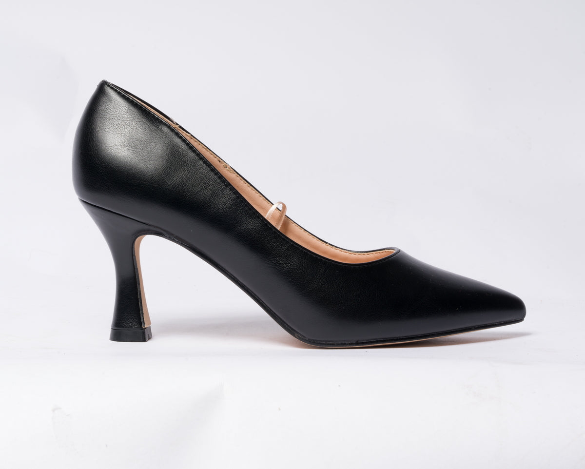 Decolettè in ecopelle con tacco rocchetto - NERO