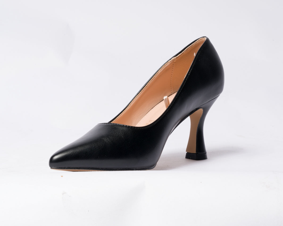 Decolettè in ecopelle con tacco rocchetto - NERO