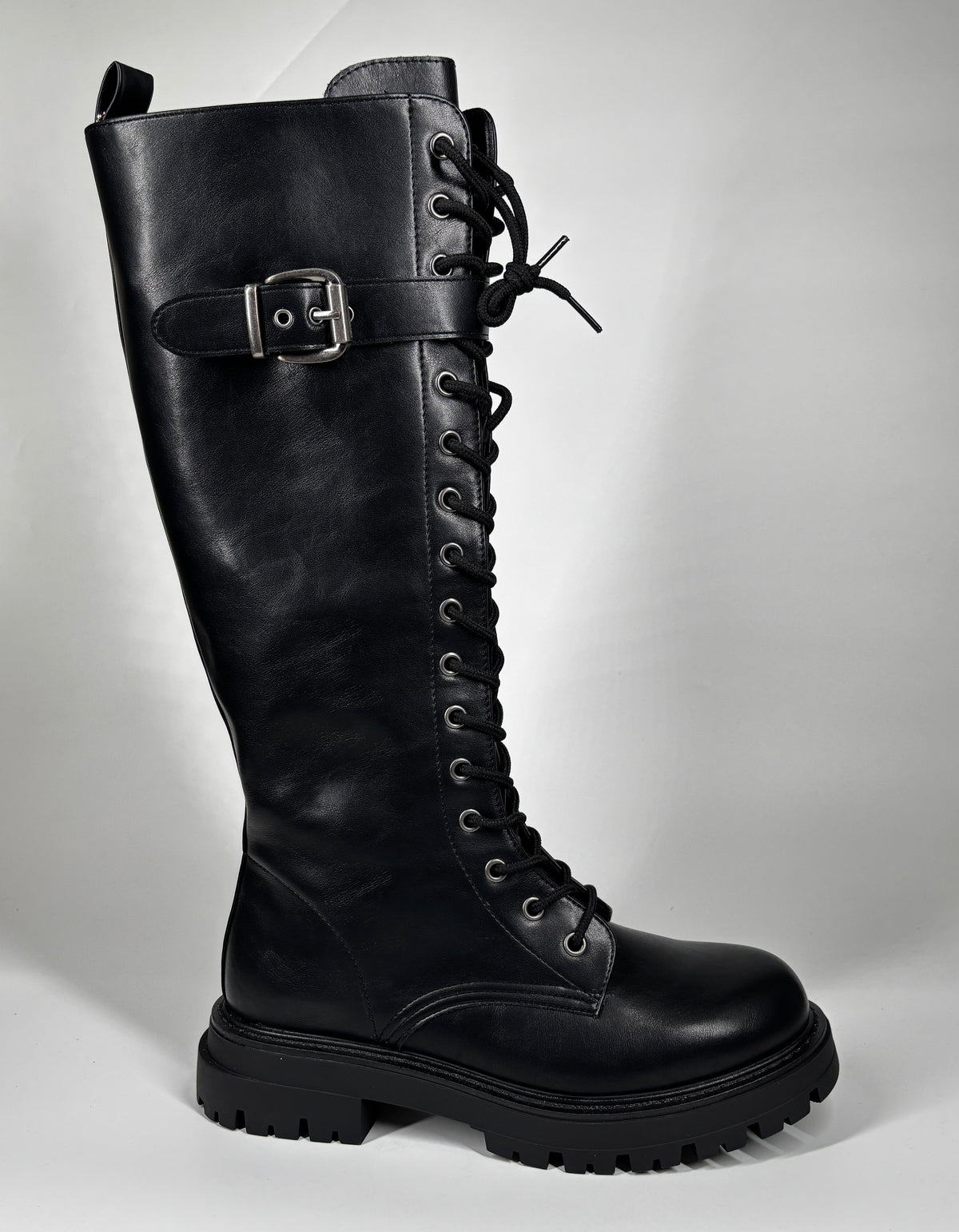 Stivale Alto Allacciato in Similpelle - Nero