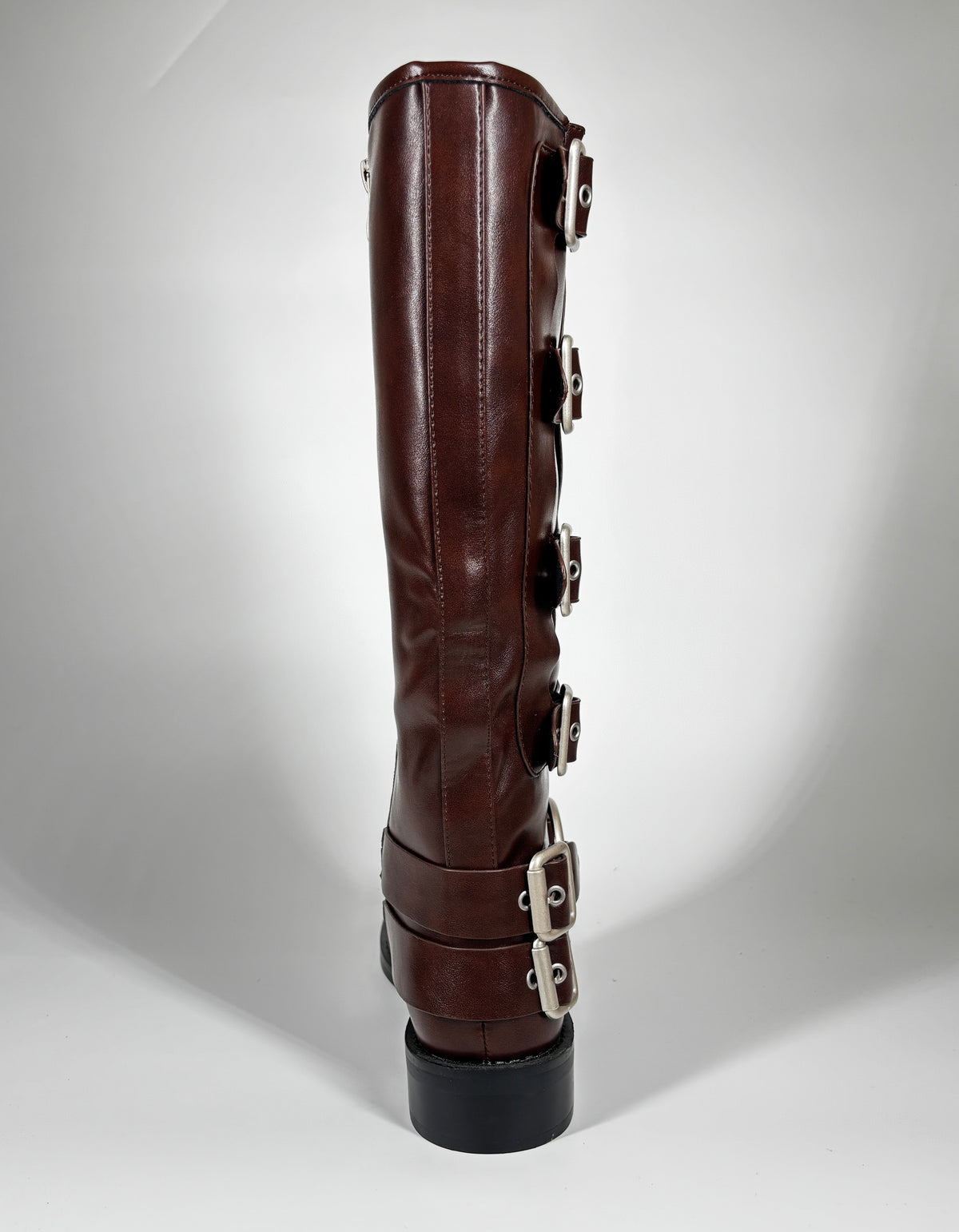 Stivali Biker Alti 'Rebel' con Fibbie Multiple in Similpelle - Marrone