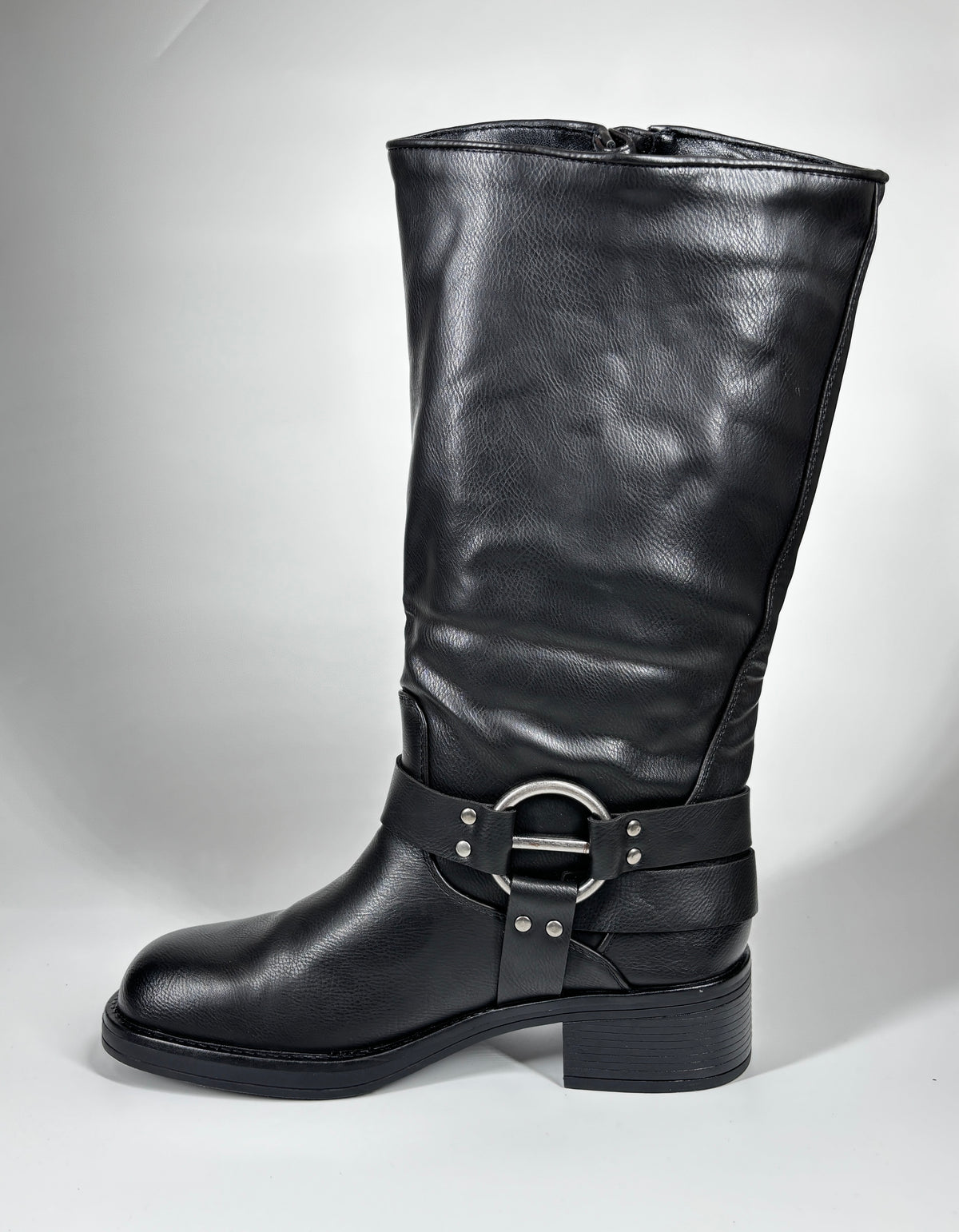 Stivali Biker Alti 'Rebel' con Fibbie Multiple in Similpelle - Nero