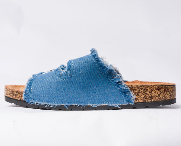 Sandalo con doppia fibbia regolabile in tessuto jeans - Azzurro