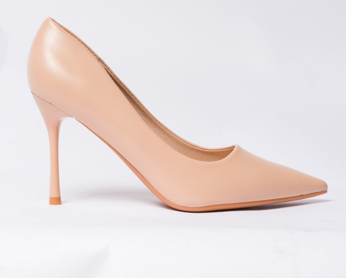 Decolleté a punta in vera pelle con tacco a spillo - Nude