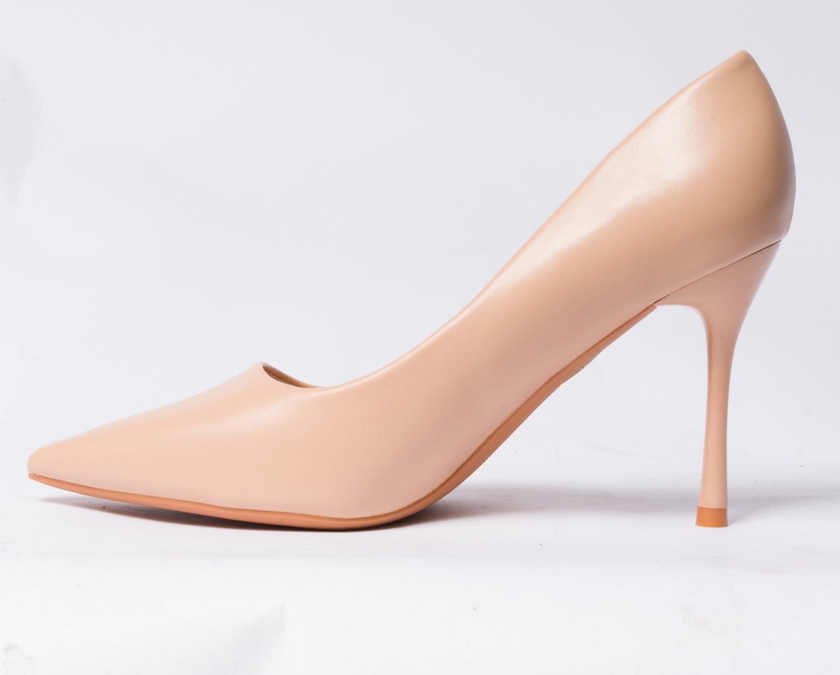 Decolleté a punta in vera pelle con tacco a spillo - Nude