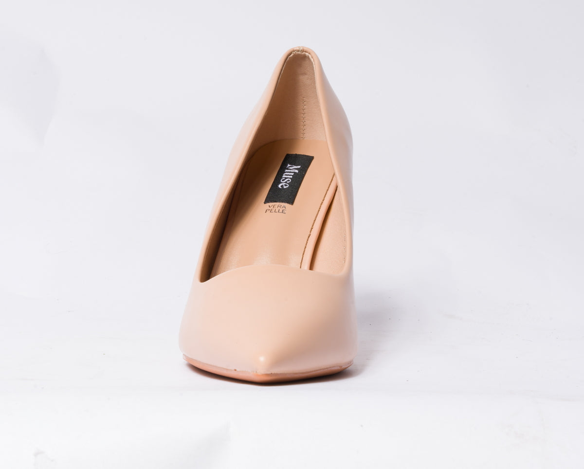 Decolleté a punta in vera pelle con tacco a spillo - Nude