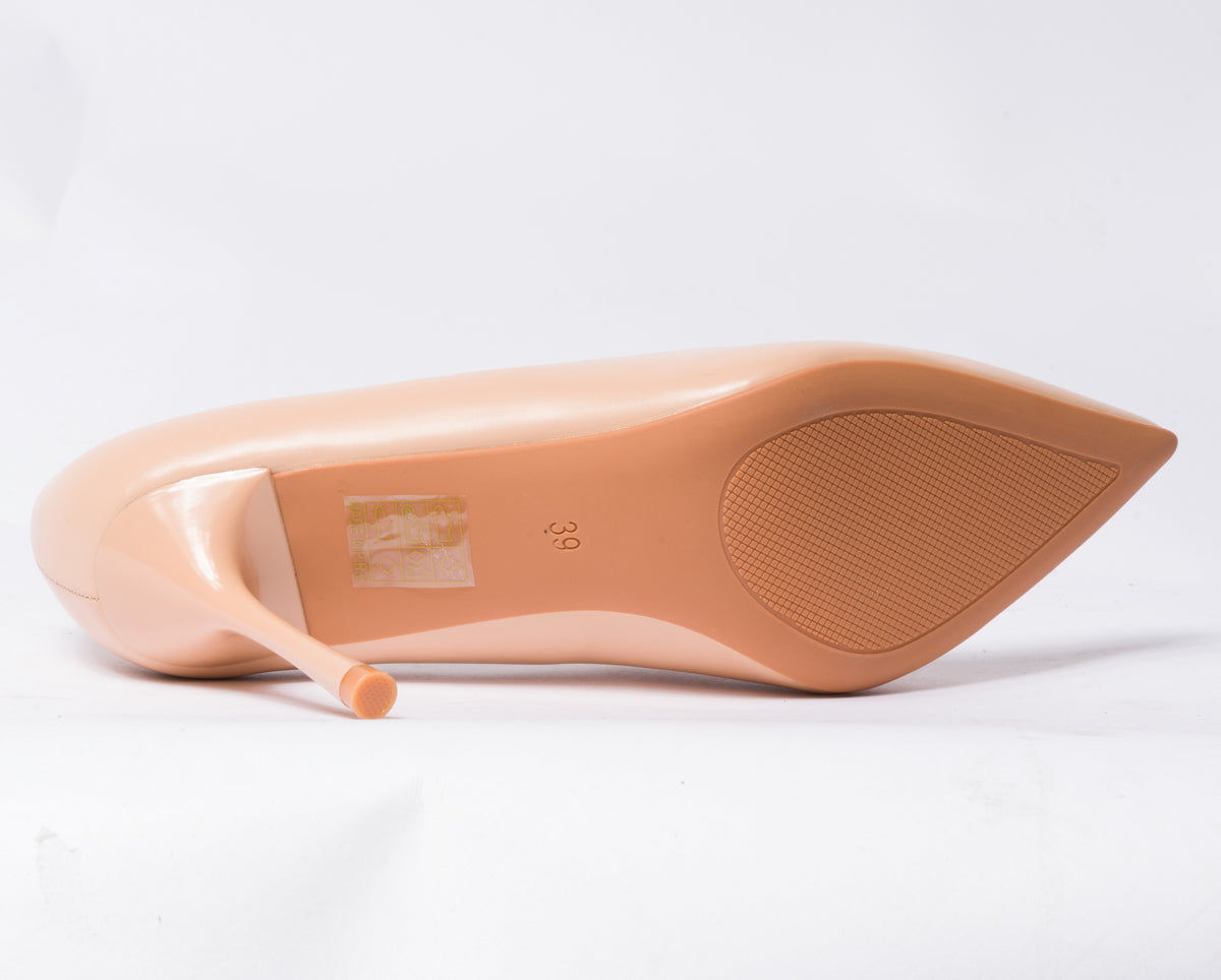 Decolleté a punta in vera pelle con tacco a spillo - Nude