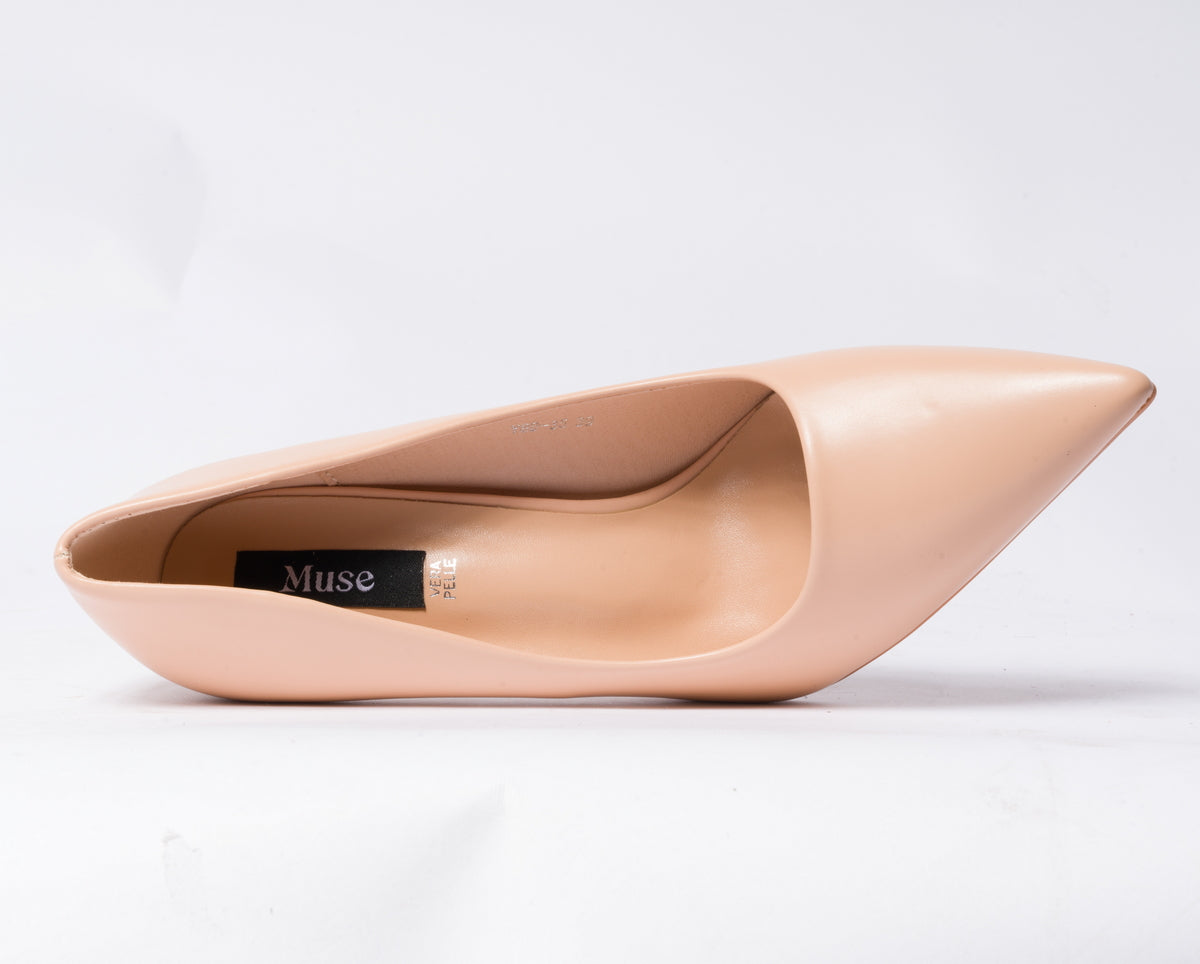 Decolleté a punta in vera pelle con tacco a spillo - Nude