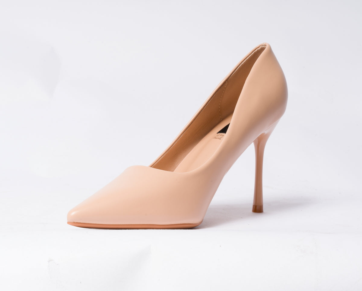 Decolleté a punta in vera pelle con tacco a spillo - Nude