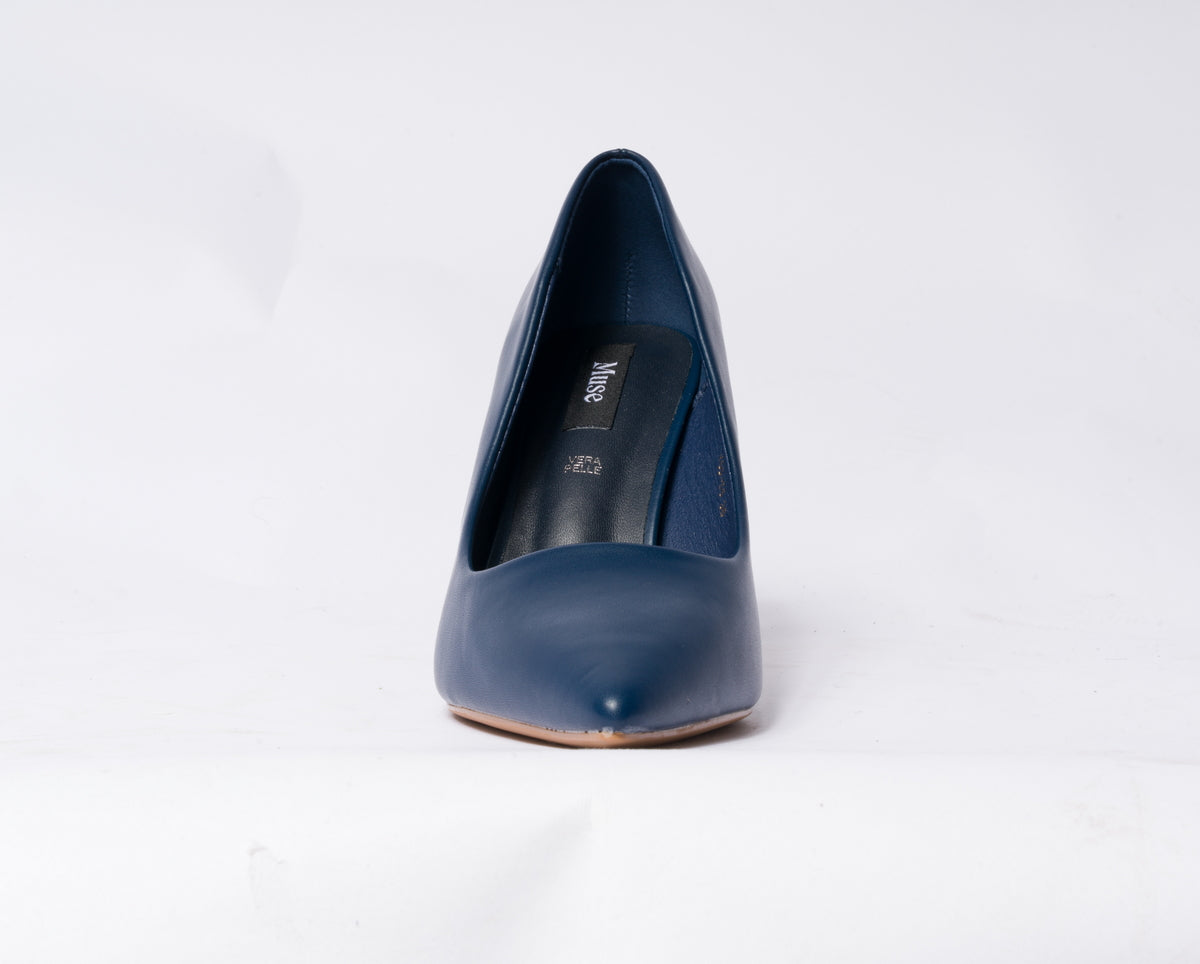 Decolleté a punta in vera pelle con tacco a spillo - Blu