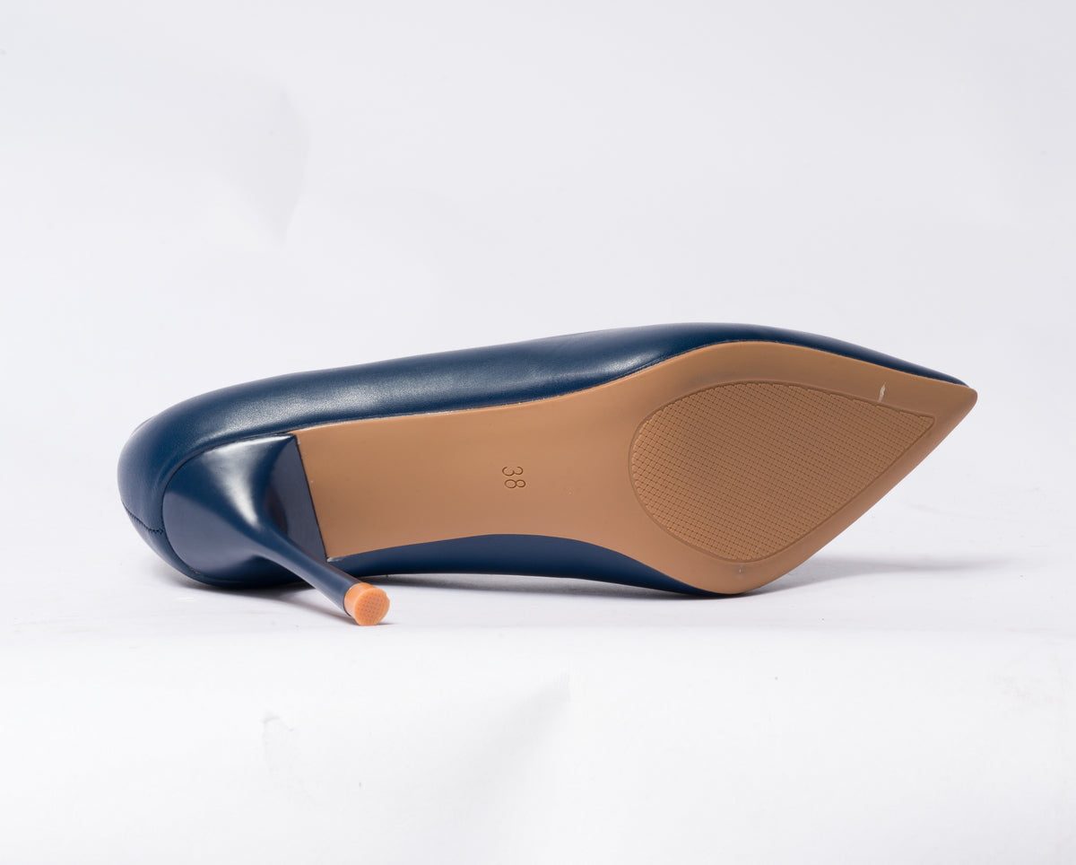 Decolleté a punta in vera pelle con tacco a spillo - Blu