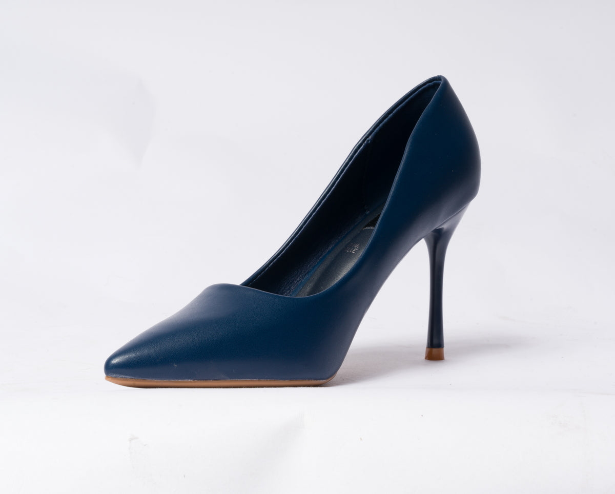 Decolleté a punta in vera pelle con tacco a spillo - Blu