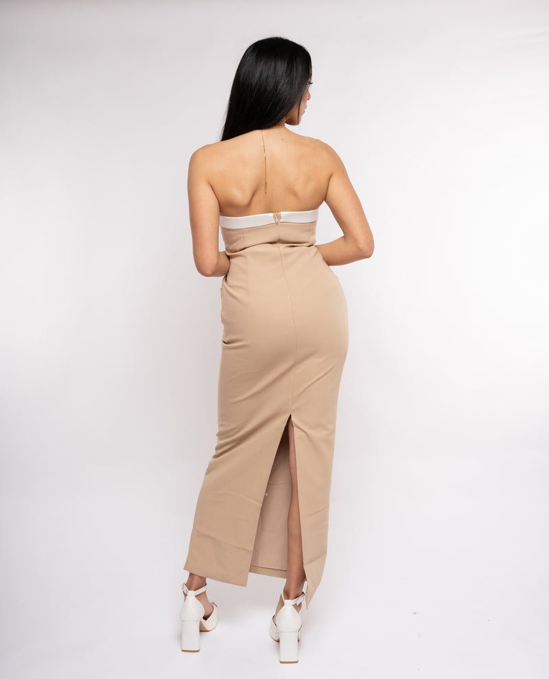 Sstore Vestito da donna a tubino senza spalline sagomato longuette