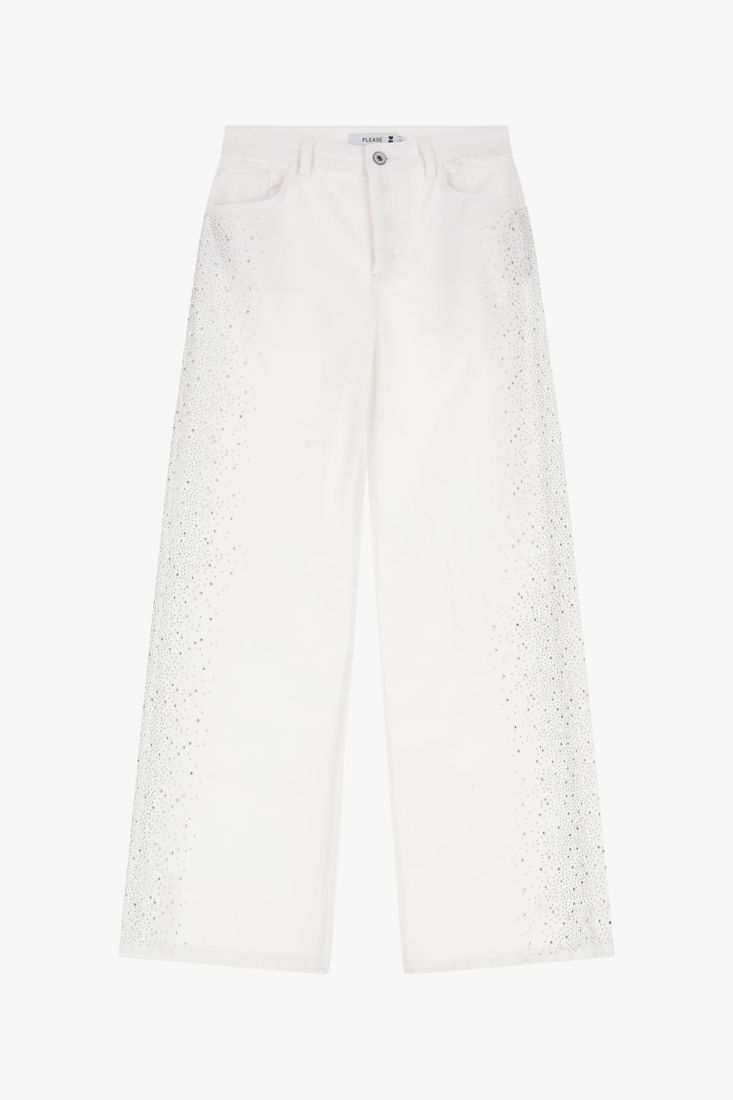 Pantaloni dritti ampi vita media - Bianco