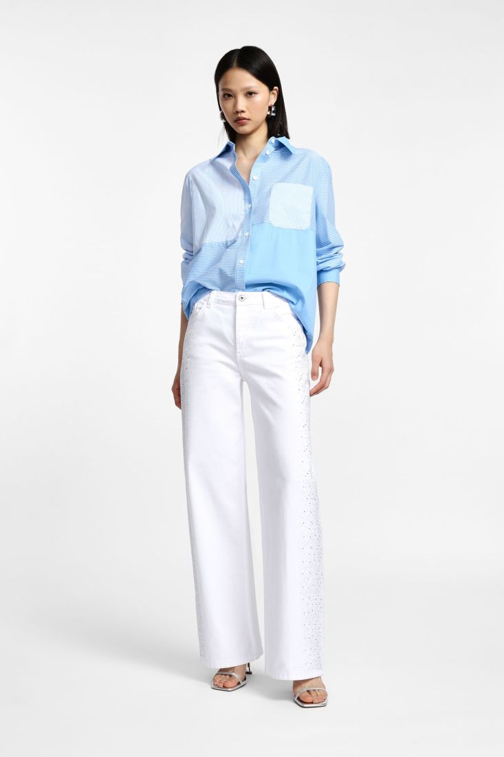 Pantaloni dritti ampi vita media - Bianco