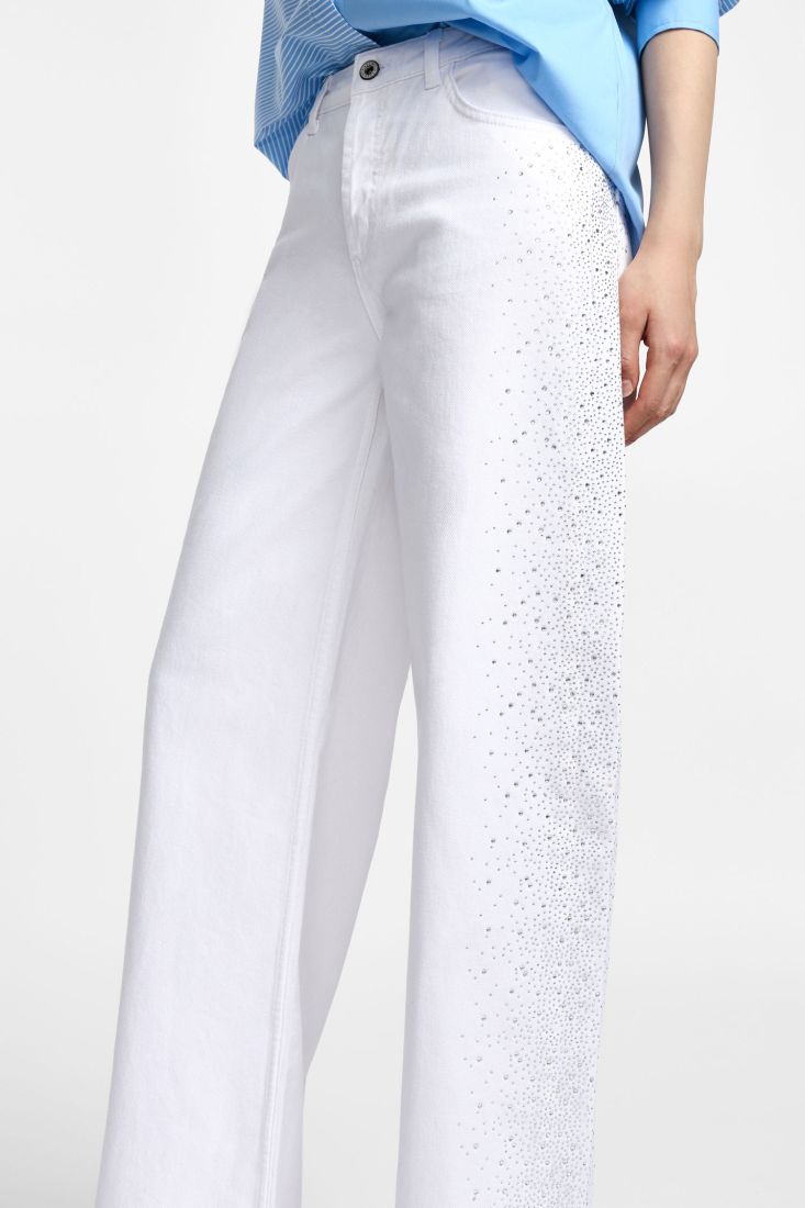 Pantaloni dritti ampi vita media - Bianco