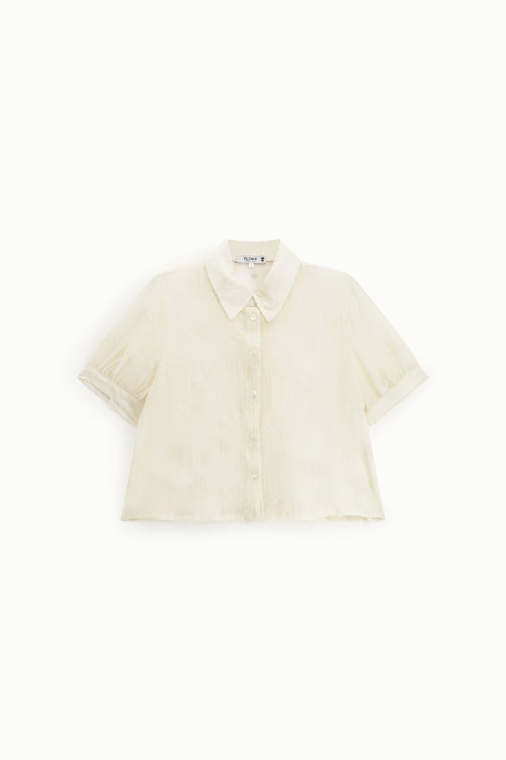 Camicia Please cropped con maniche corte e ricamo floreale