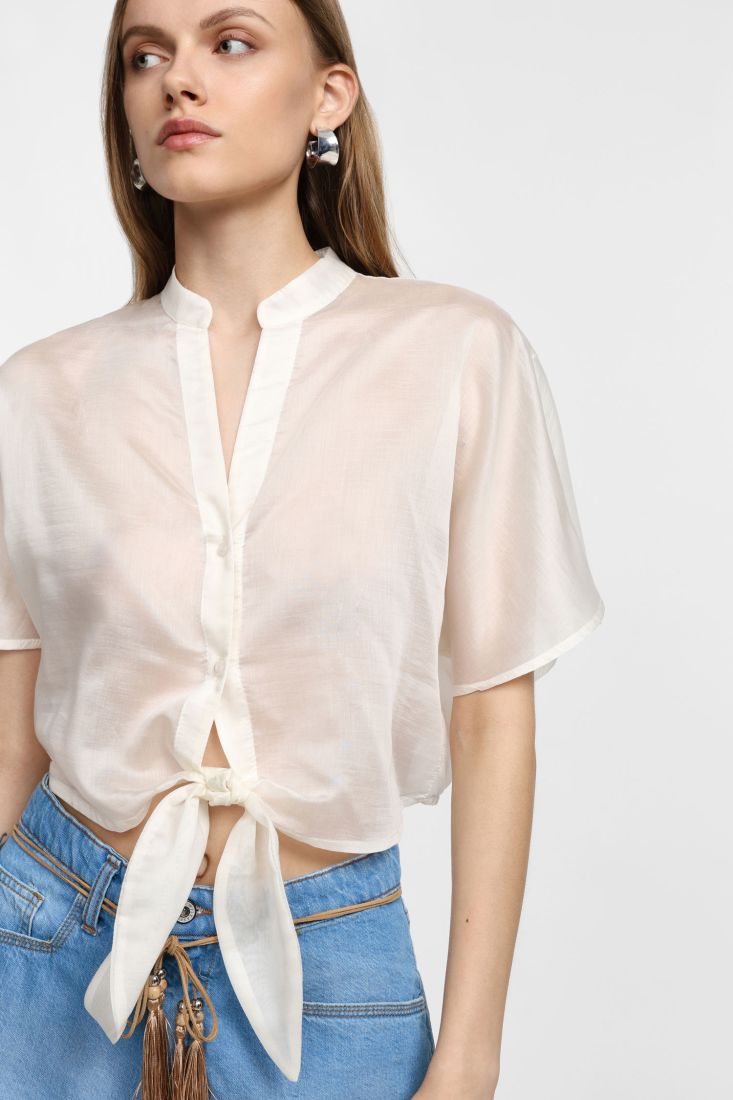 Camicia corta con nodo frontale - PANNA