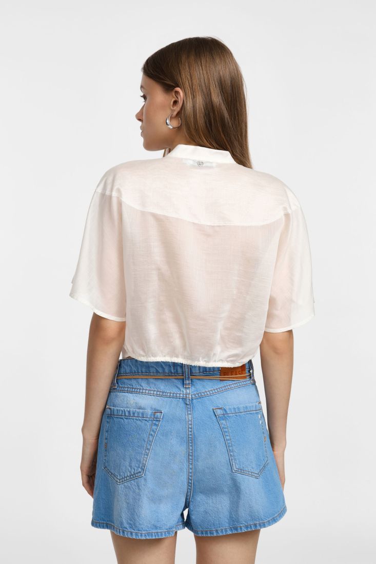 Camicia corta con nodo frontale - PANNA