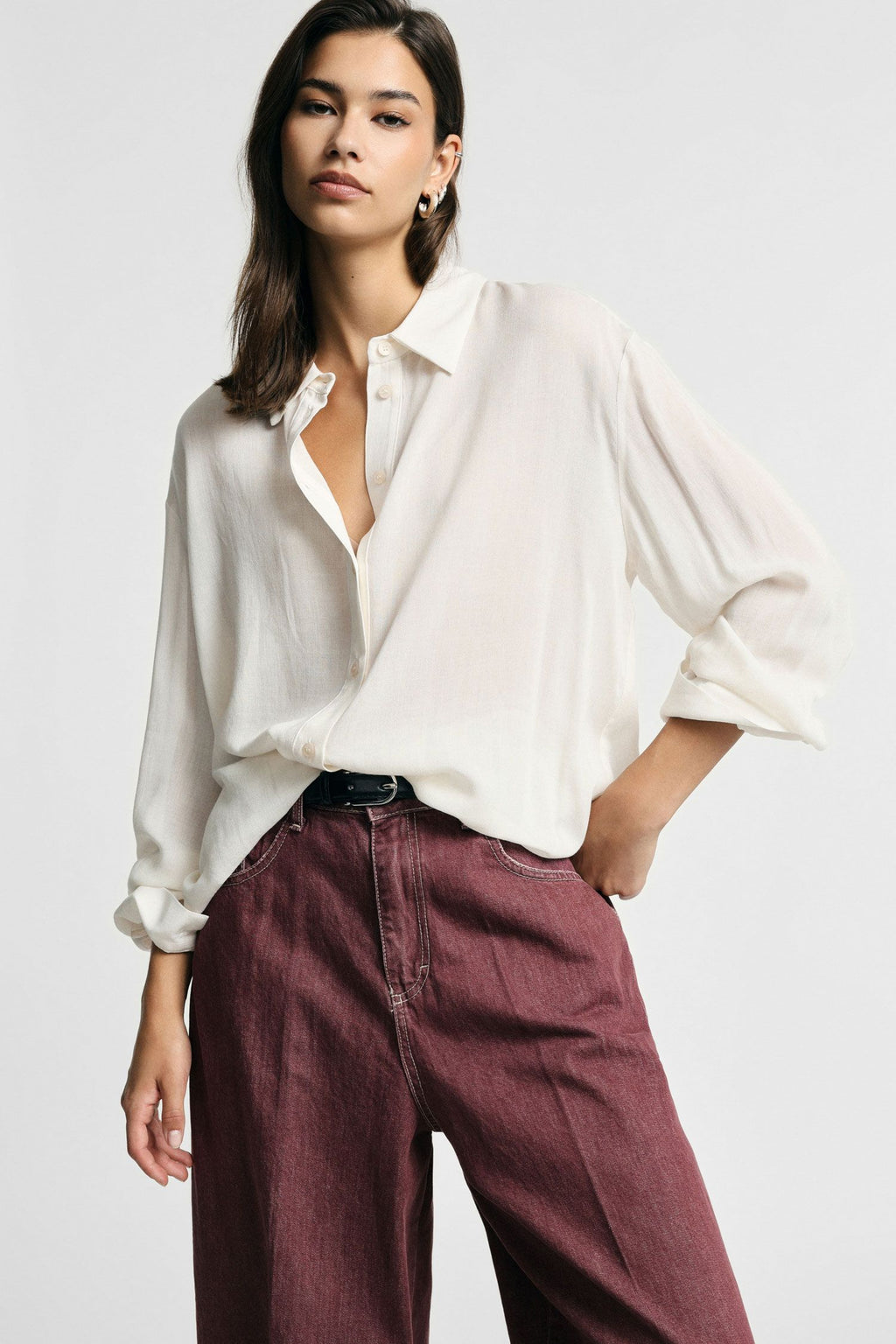 Camicia taglio regular con collo classico - Panna