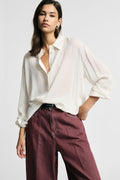 Camicia taglio regular con collo classico - Panna