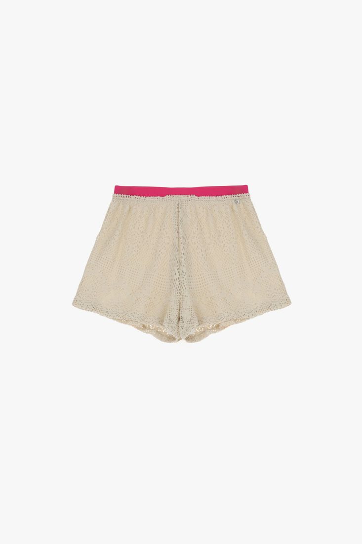 Shorts stampa con girovita elastico-Panna