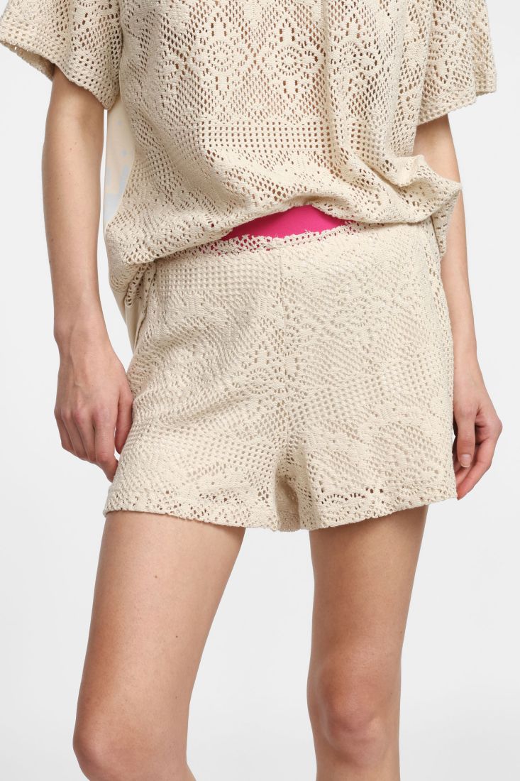 Shorts stampa con girovita elastico-Panna