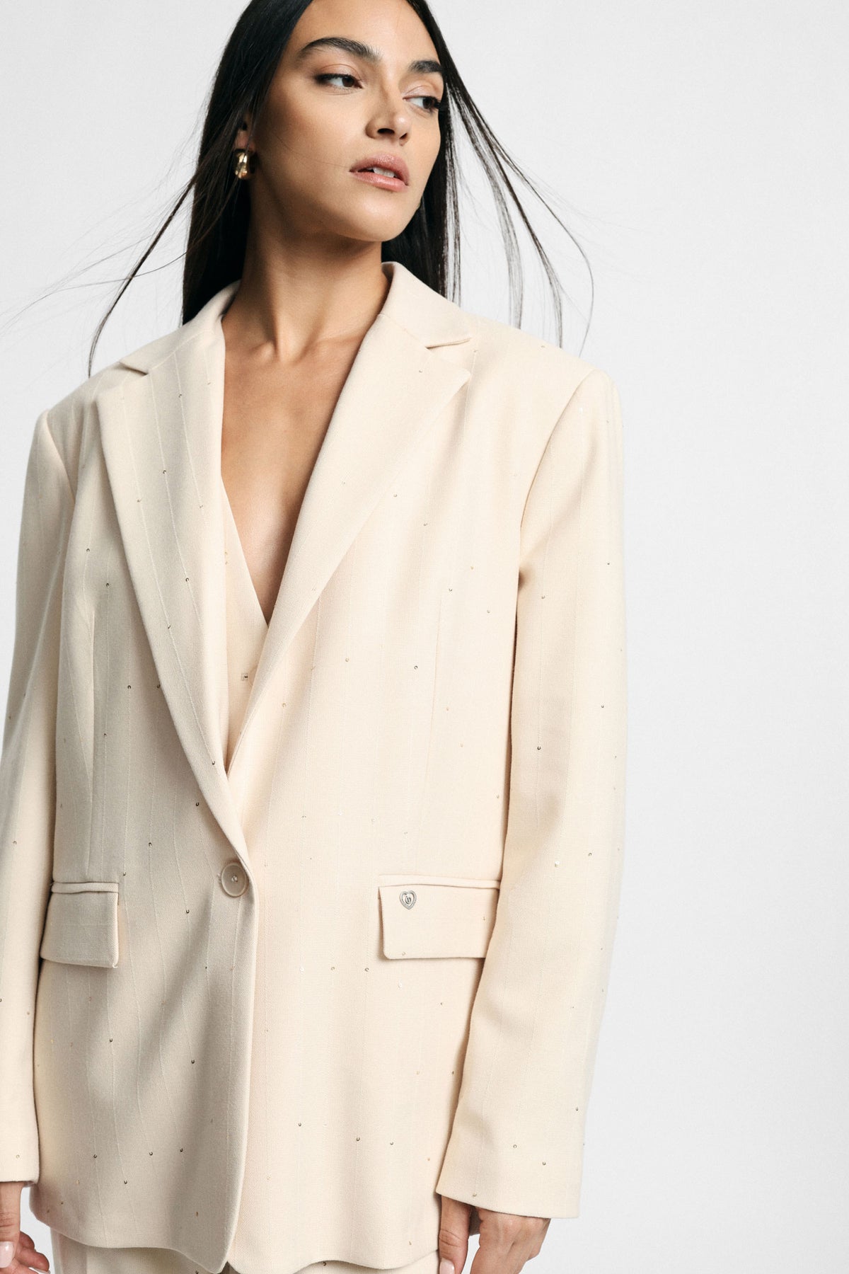 Blazer regular-fit con tasche a pattina e righe sottili Please - Panna