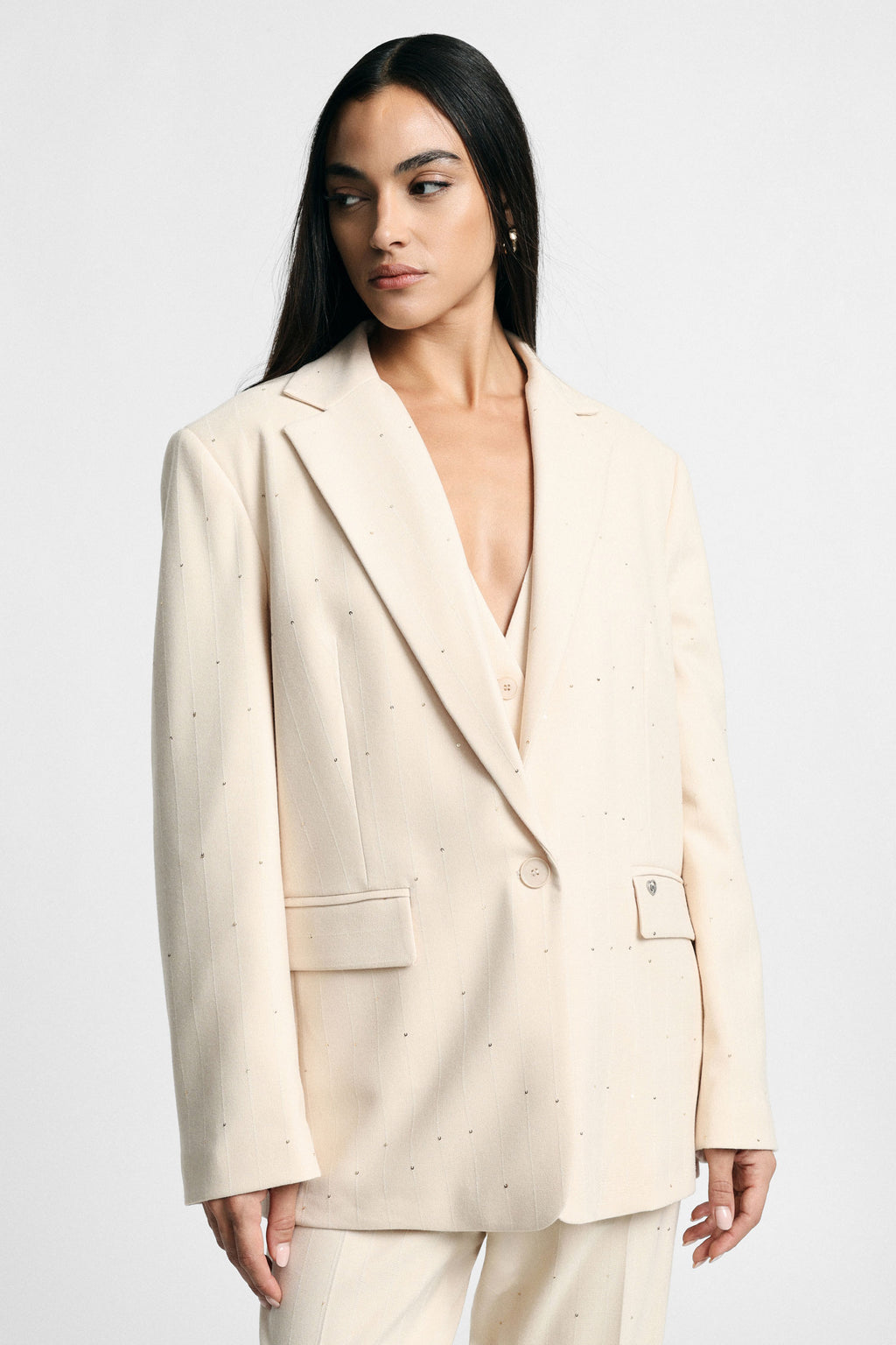 Blazer regular-fit con tasche a pattina e righe sottili Please - Panna