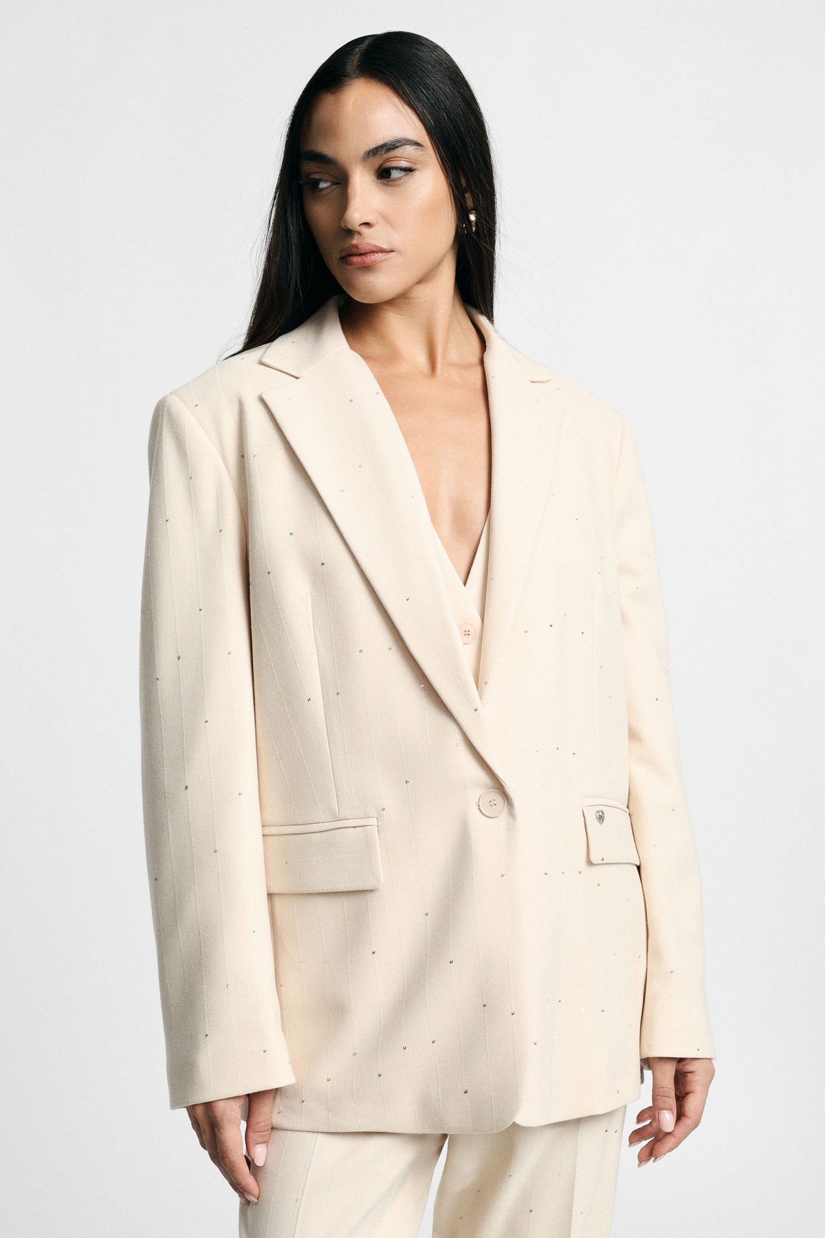 Blazer regular-fit con tasche a pattina e righe sottili Please - Panna