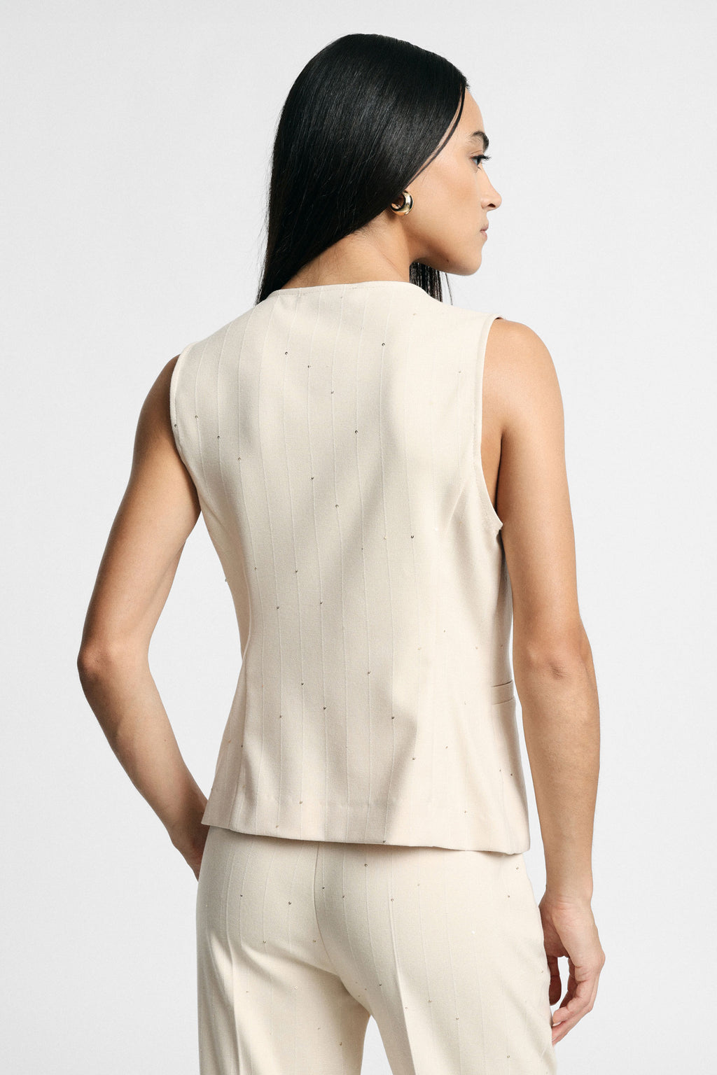 Gilet scollo a v con tasche a filetto Please - Panna