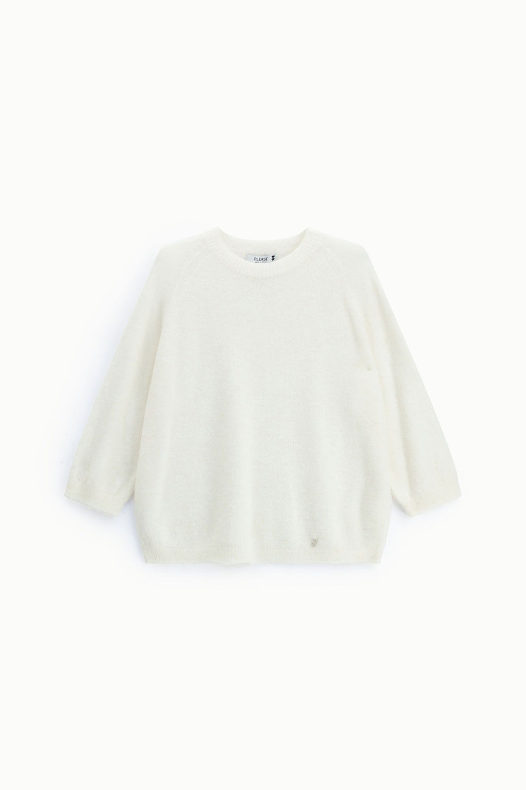 Maglione girocollo maniche 3/4 tinta unita Please - Panna