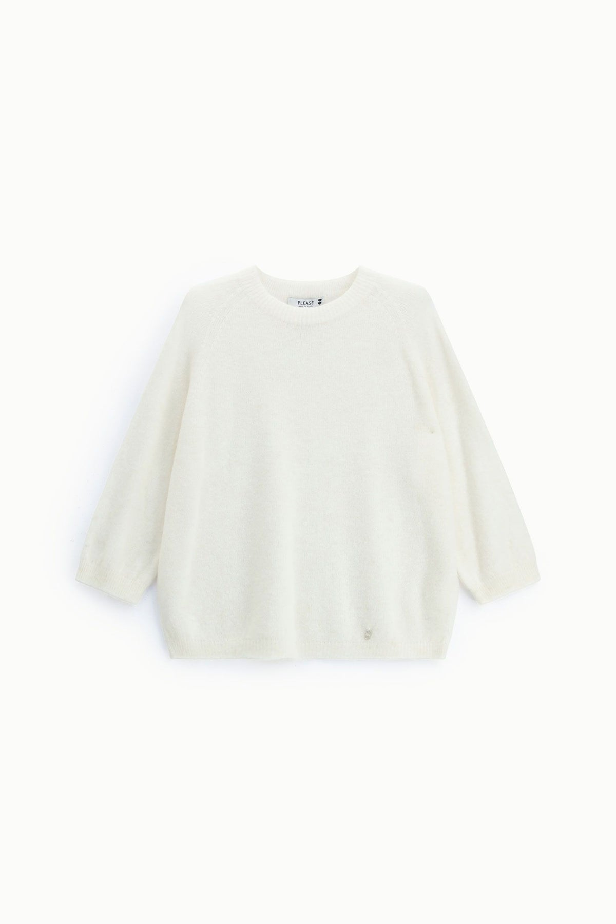 Maglione girocollo maniche 3/4 tinta unita Please - Panna
