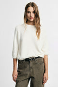 Maglione girocollo maniche 3/4 tinta unita Please - Panna