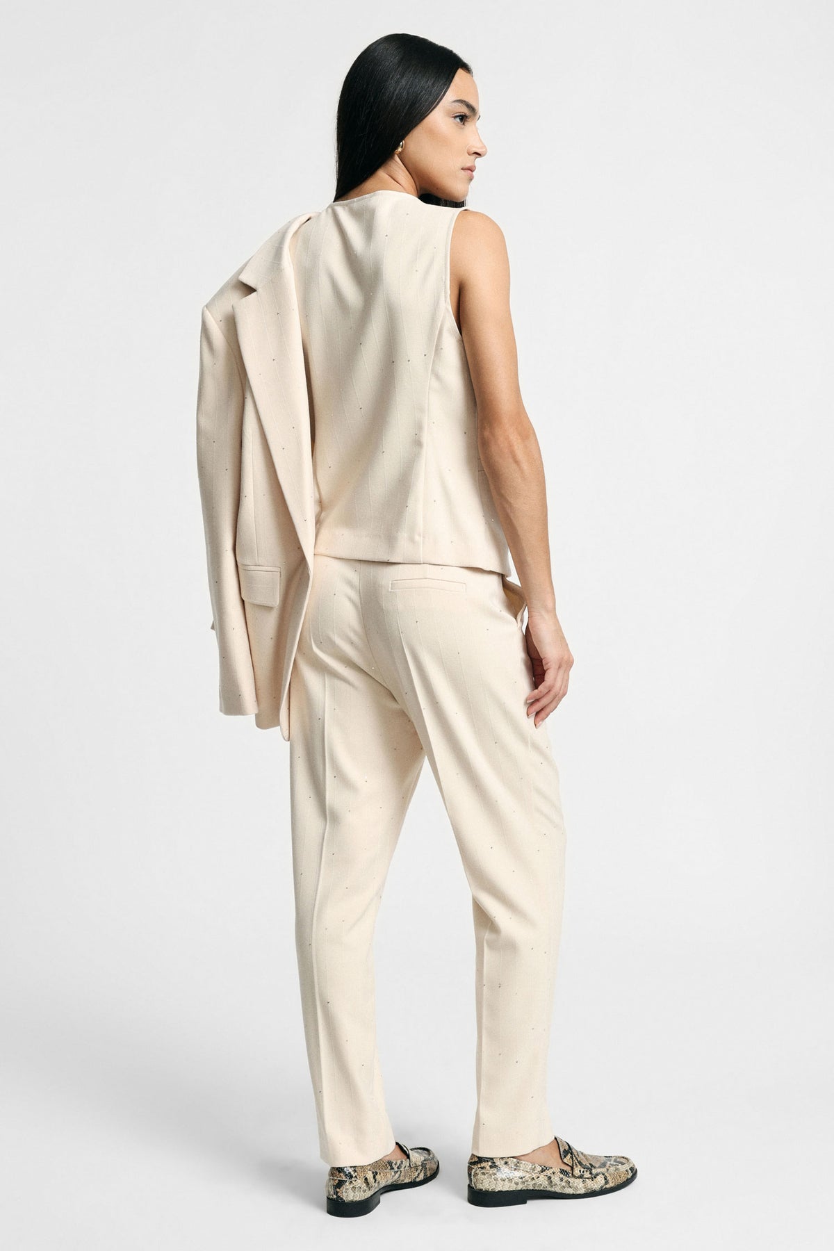 Pantaloni a sigaretta sartoriali con motivo a righe Please  - Panna
